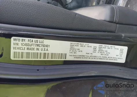 2021 Dodge Durango Pursuit Awd z USA, uszkodzony, nr VIN 1C4SDJFT7MC792401